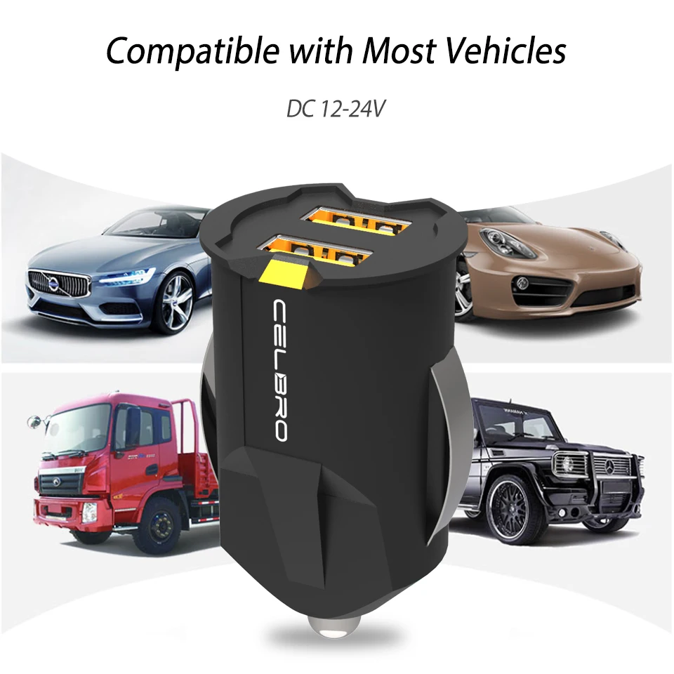 Портативное автомобильное зарядное устройство 2 USB порта умный ток Usb для
