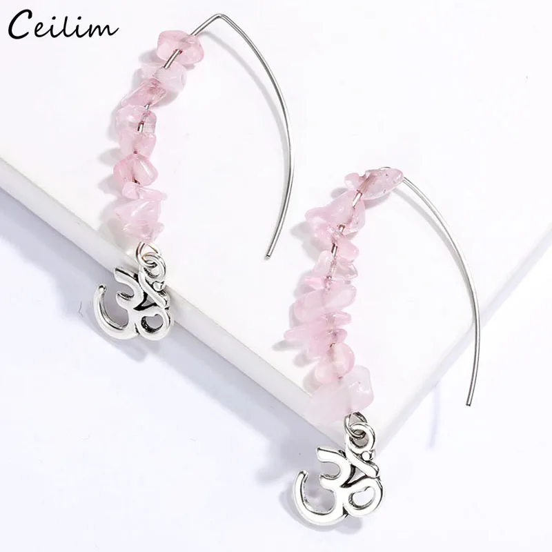 

Bohemian Mixed Natural Stone Long Earrings Women Handmade DIY Om Buddhist Beads Drop Earring 2019 Trendy Boho Jewelry
