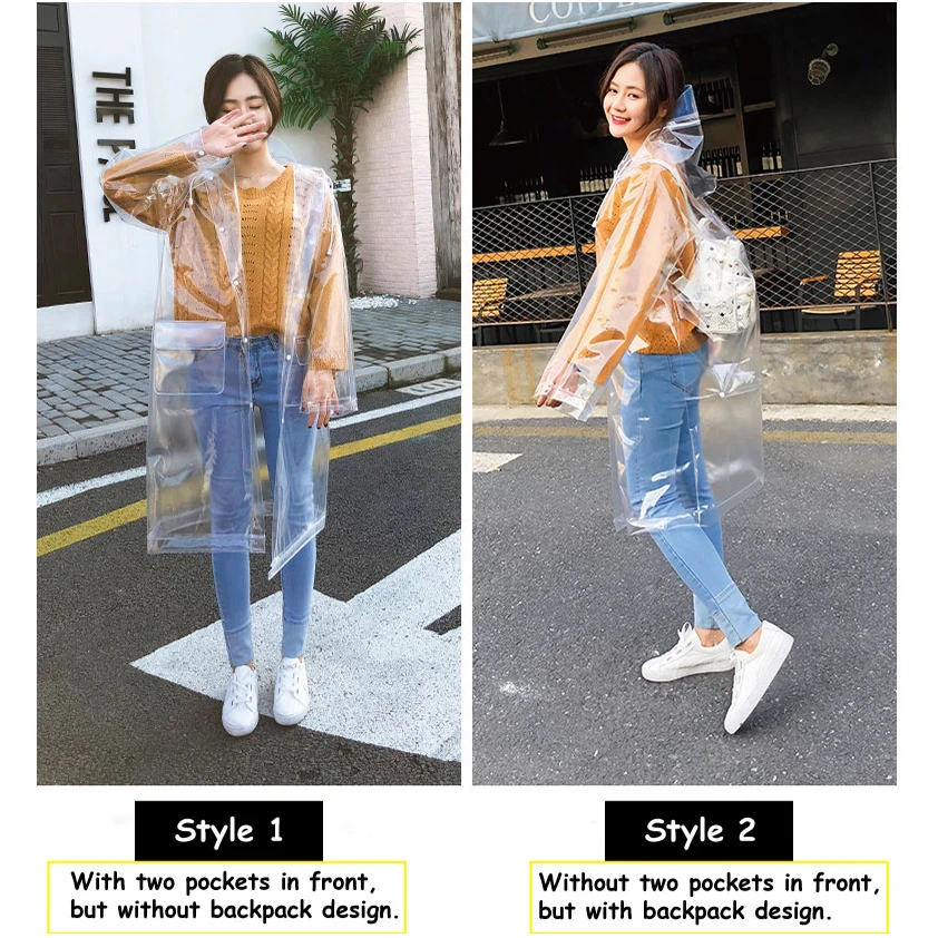Adult transparent eva long women men fashion raincoat jackets girl fashion clear hooded Impermeable outdoor travel rain coats