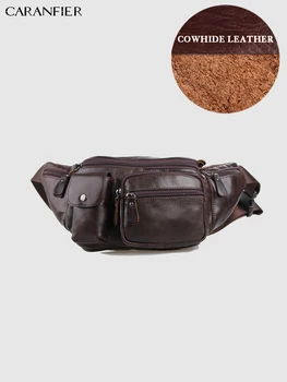 

CARANFIER Men Chest Bags Vintage First Layer Genuine Cowhide Leather Travel Waist Packs Male Messenger Shoulder Phone Money Bags
