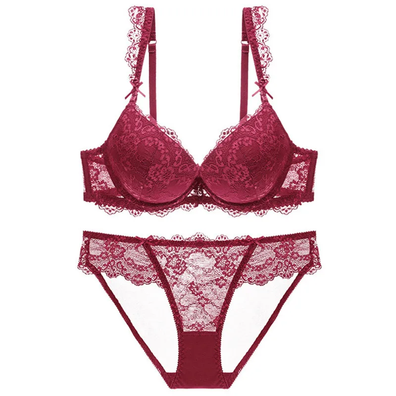 

New sexy lace bra and panties set underwire solid flower three quarters Convertible Straps women underwear