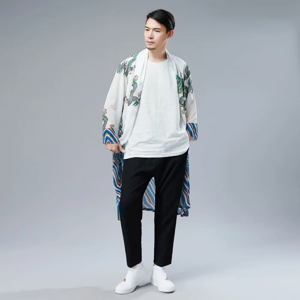 LZJN 2019 Japanese Kimono Cardigan Men Dragon Pattern Print Long Kimono Cardigan Men Thin Mens Kimono Cardigan Jacket Coat  (10)