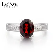 Leige Jewelry Natural Garnet Ring Wedding Ring January Birthstone Oval Cut Red Gemstone 925 Sterling Silver Ring Gifts for Women