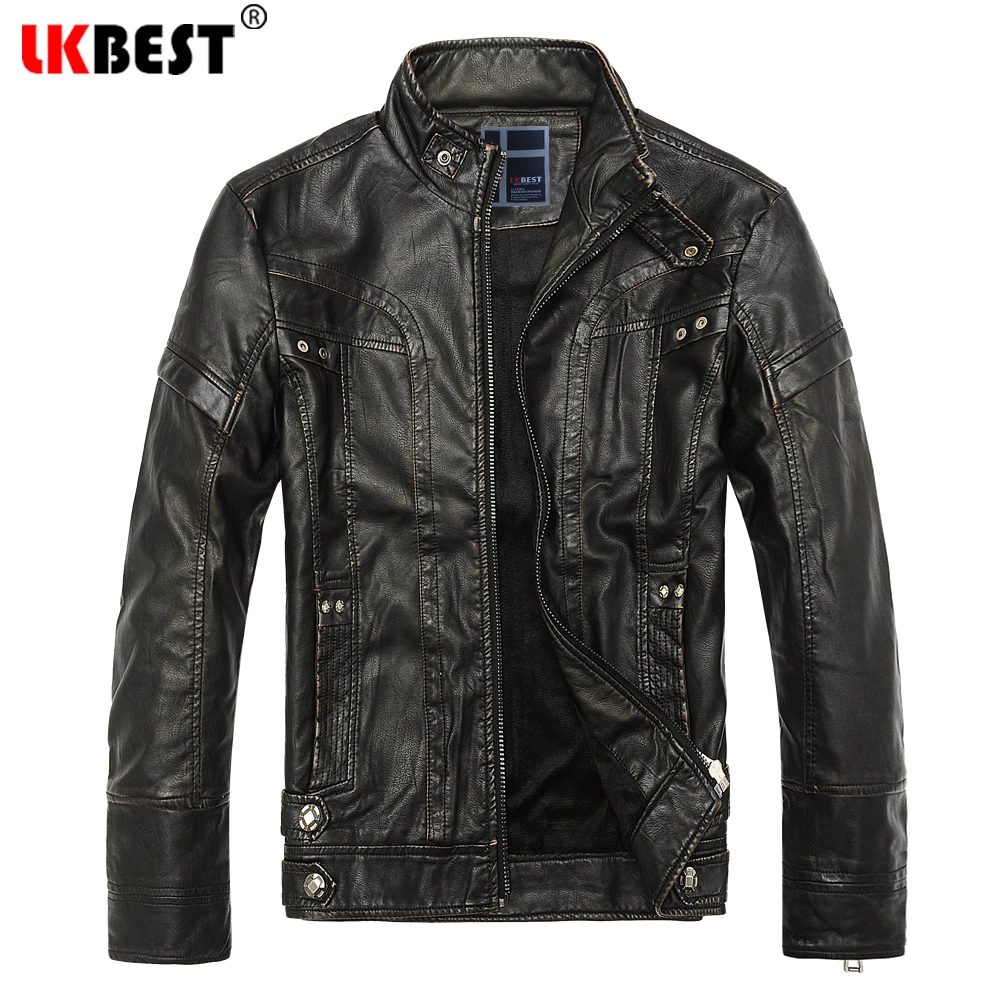 LKBEST New Motorcycle leather jacket men Thicke mens Leather jackets