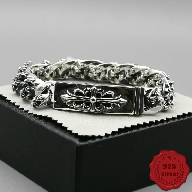 

S925 sterling silver bracelet fashion personality popular accessories new locomotive domineering cross punk style 2019 hot sale