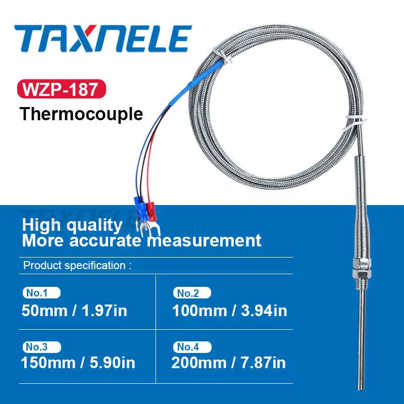 Stainless Steel RTD PT100 Temperature Sensor Thermocouple with 2m 3 Cable Wires 