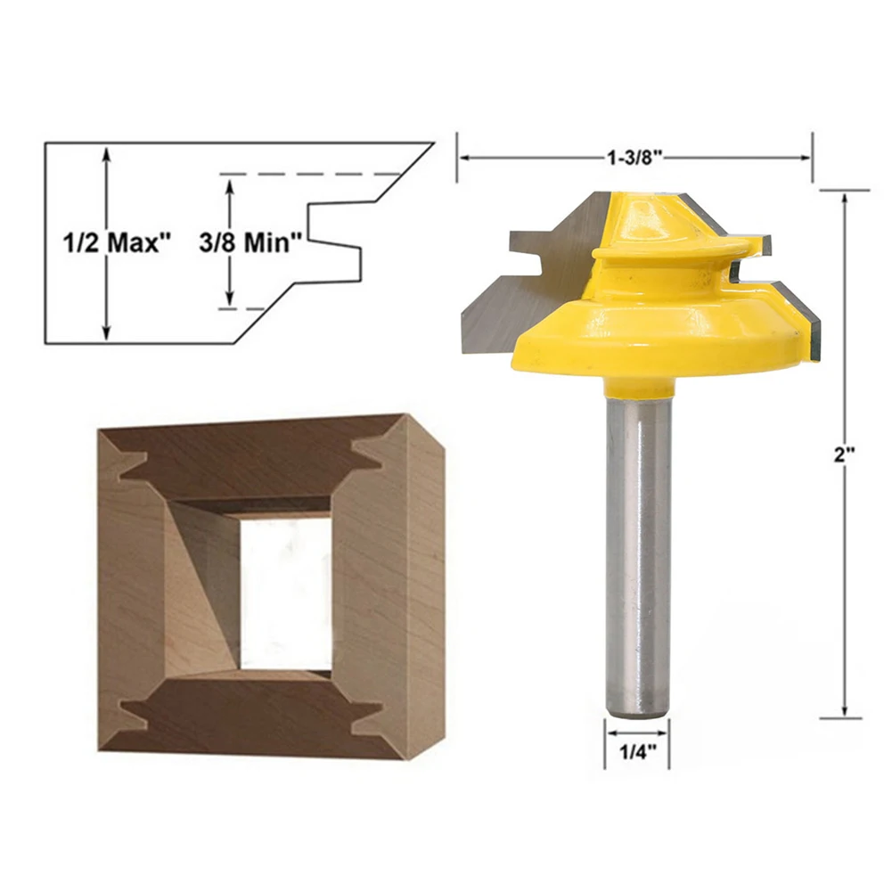 Деревообрабатывающий замок торцовочный фреза 45 градусов ширина 1-3/" деревообрабатывающее сверло 1/4" хвостовик шип резец деревообрабатывающие фрезы