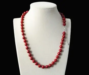 

Women Gift word Love Free shipping New 8mm Coral Red Color South Sea Shell Pearl Round Beads Necklace 18" AAA+