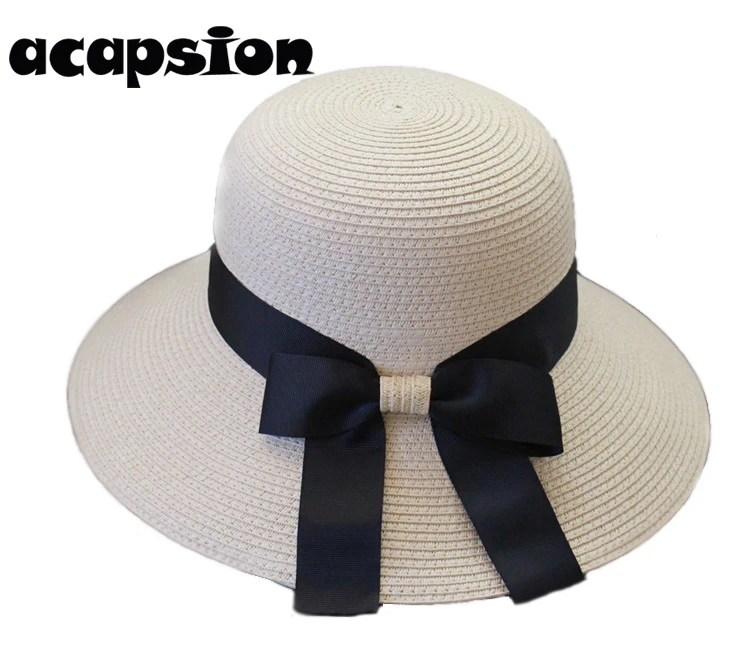 

Acapsion Summer Straw Hats Floppy Bow Knot Bucket Cloche Beach Boho Jazz Visor Cap Sunshade Fishing Bowler Boater Hat For Women