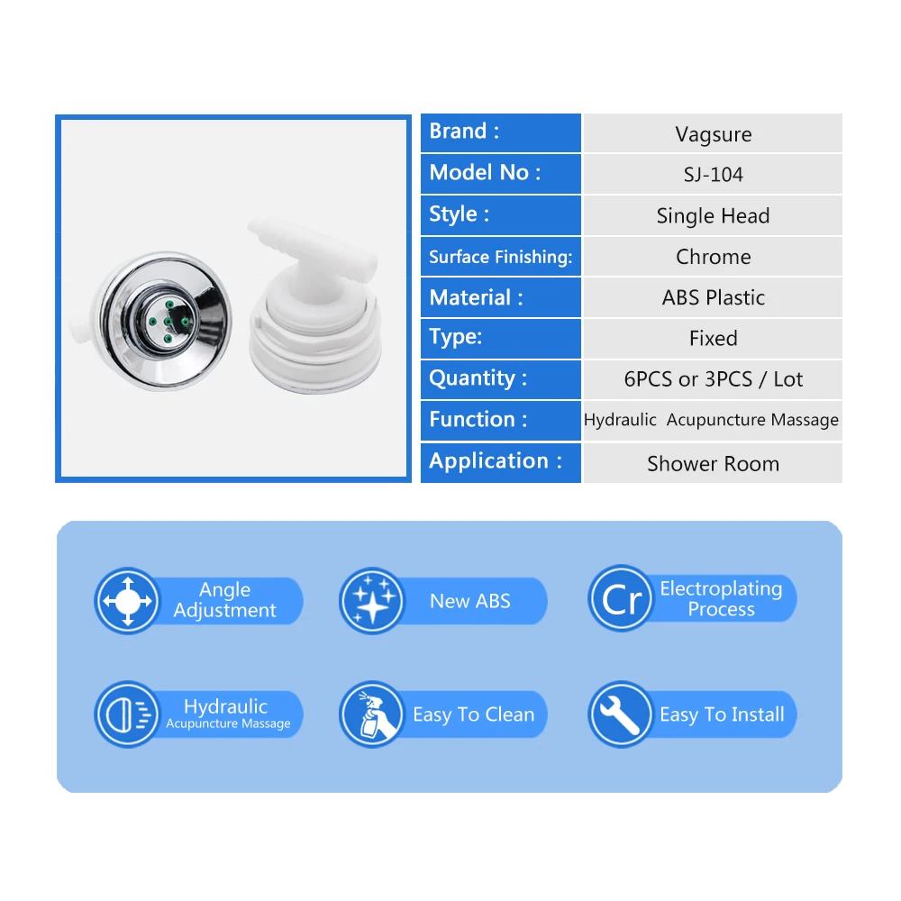 6 шт./лот, Распылительная насадка, гидравлический акупунктурный массаж, водосберегающая душевая головка, струи, душевая кабина, аксессуары для ванной комнаты
