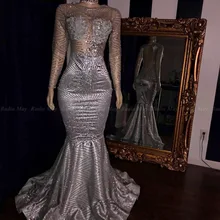 Блестящее платье с блестками и длинными рукавами, Серебряное платье для выпускного вечера, г., сексуальное платье с открытой спиной большого размера в африканском стиле, торжественное платье для выпускного вечера