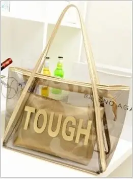 

2018 New Summer Fashion Women Bucket Bag PVC Clear Transparent Handbag Tote The Beach Jelly Bag Crystal Popular Shoulder Bags.