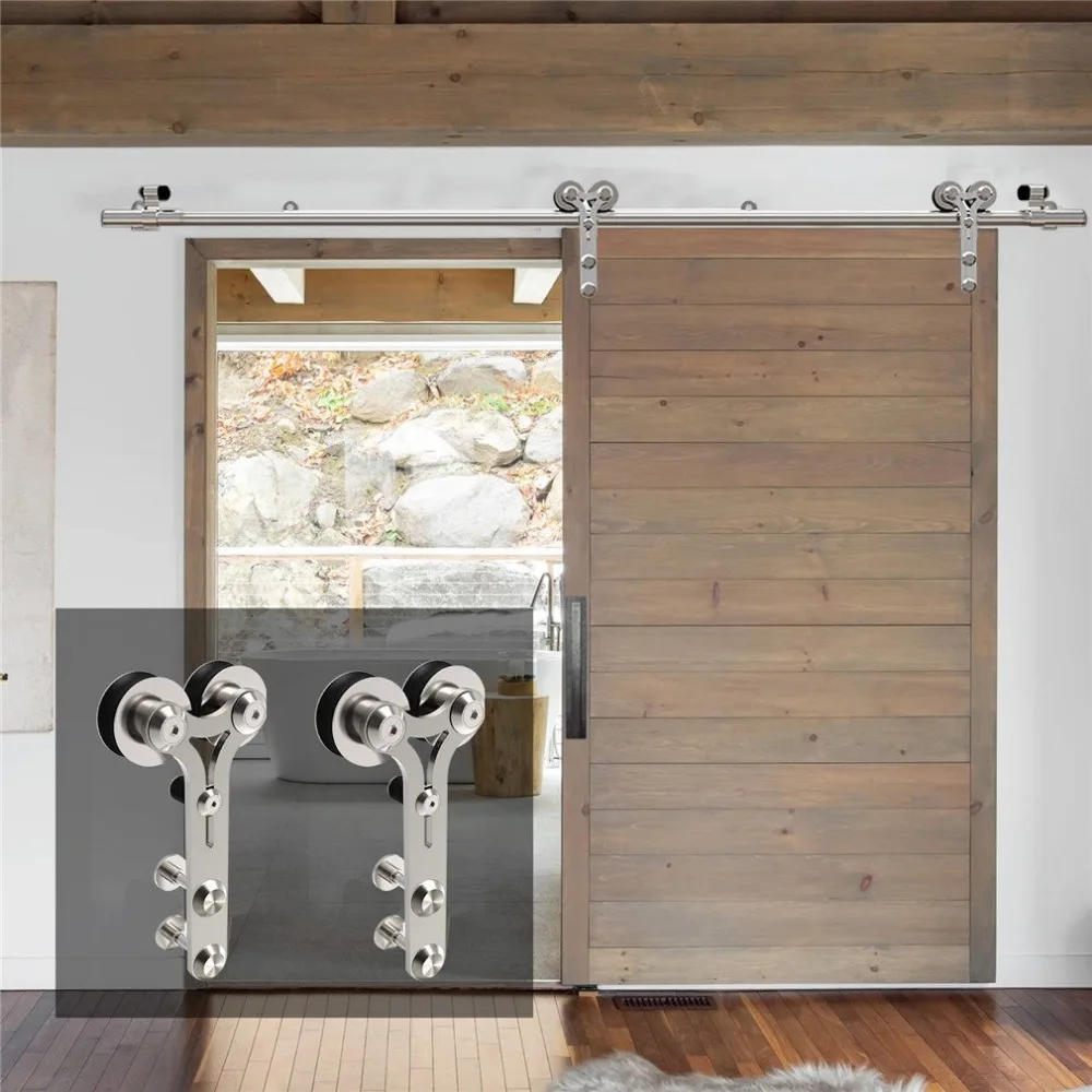 

LWZH 4-9.6FT Y-Shaped Silver Modern Stainless Steel Puerta Corredera Wooden and Glass Sliding Door Hardware Kit for Single Door