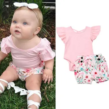 

Baby Clothes Set Newborn Kids Baby Girl Floral Clothes Romper Jump suit Short Pants Outfits Set