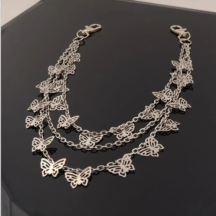 

2019 alloy chain pants with large metal ring trousers chain punk hip hop fashion chain jeans metal belt butterfly style