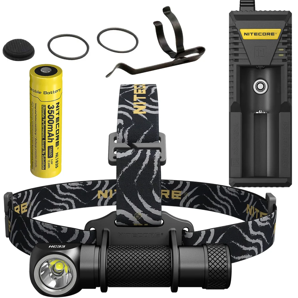 3500mAh NL1835 NITECORE 1800 люмен HC33 налобный фонарь+ зарядное устройство i1+ 18650 перезаряжаемая батарея Фара Водонепроницаемый фонарик для рыбалки на открытом воздухе - Испускаемый цвет: 3500mAh NL1835