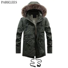 Для мужчин из искусственного меха с капюшоном хлопка-ватник военная куртка пальто Зима утолщаются Windpfoof с флисовой подкладкой парки Для мужчин куртка верхняя одежда