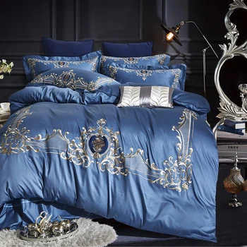 

Luxury Blue Pink Purple White Red 60S Egyptian Cotton Royal Embroidery Bedding Set Duvet Cover Bed sheet/Linen Pillowcases 4pcs