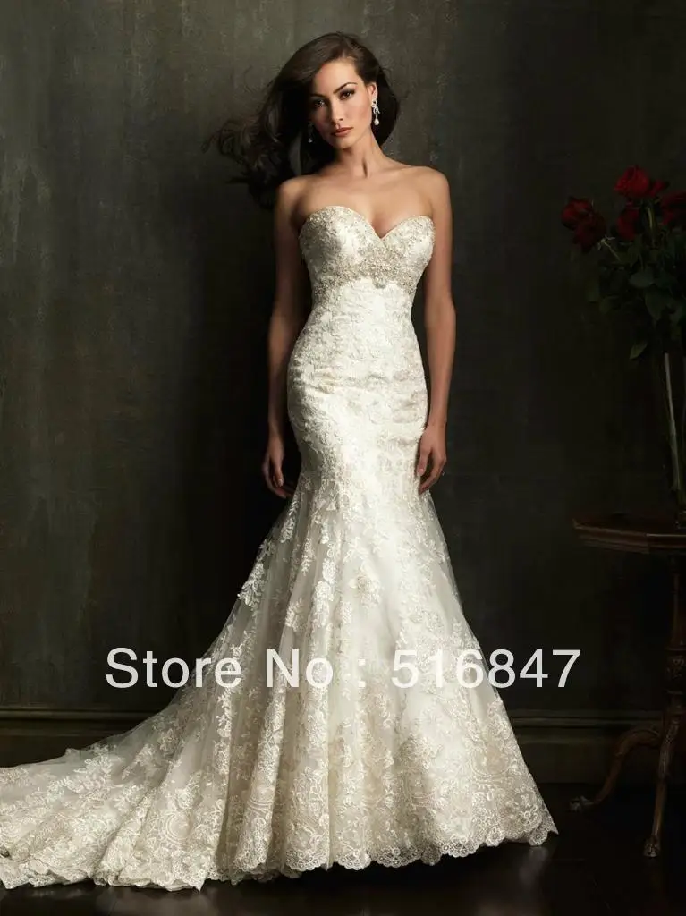 high quality new fashion white ivory beading lace mermaid wedding