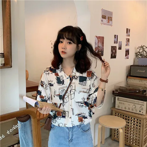 Women Shirt New Summer Loose Casual Blouse Female Short Sleeve Shirt Flower Print Women Tops XZ426