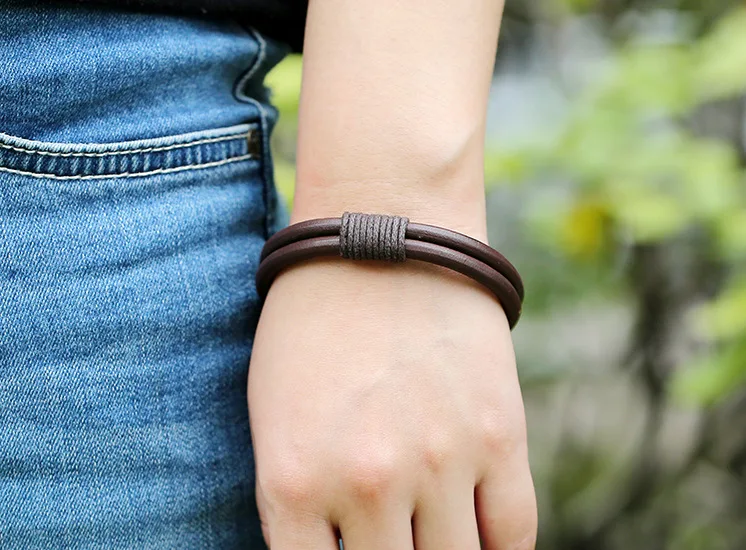 Fashion Leather Bracelet For Men Simple Style Alloy Hook Bangles