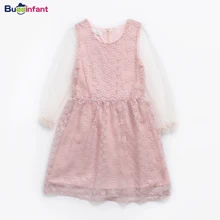 Кружевное платье с цветочным узором для девочек Сетчатое тонкое платье с длинными рукавами для свадебной вечеринки лето/весна Детские платья принцессы, одежда Размер От 3 до 12 лет