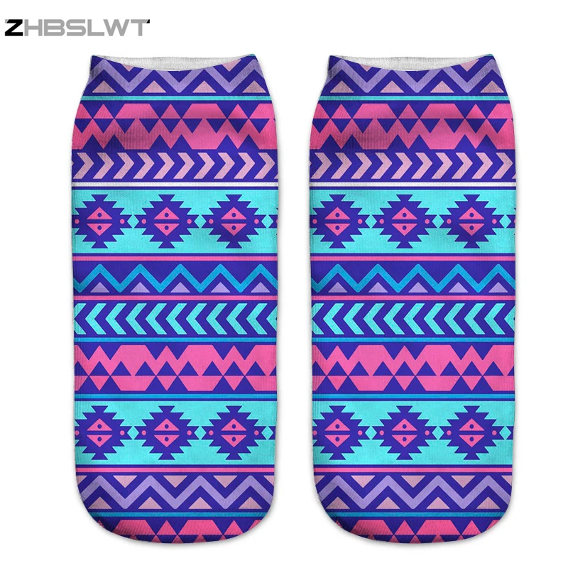 

ZHBSLWT New 3D Print Aztec Pink Purple Women Socks Low Cut Ankle Comfortable Hosiery Medias Calcetines Calzini Chaussette -8