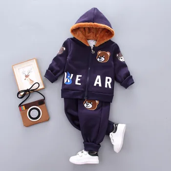 

BINIDUCKLING 2019 Winter Soft Baby Boys Kids Clothes Set Cartoon Thicken Cotton Hooded Coat+Pants Sets Sport Suits Kids Clothes