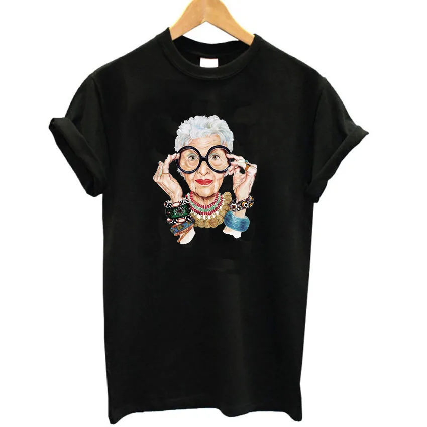

E-BAIHUI Old Women Print T-Shirt Fashion Trend Women O-neck Tops Cotton Female Casual Short Sleeve Women Kawaii Clothing
