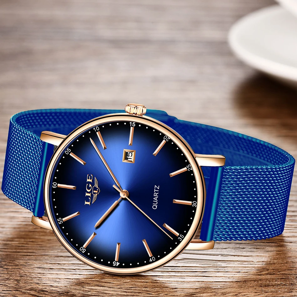 Reloj Hombre LIGE, мужские часы, Модный Топ бренд, роскошные сетчатые стальные красные деловые кварцевые часы, мужские повседневные водонепроницаемые простые часы