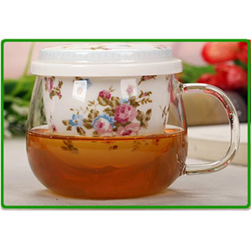 Flower tea cup ceramic piece set with lid cupin Teacups from Home & Garden on