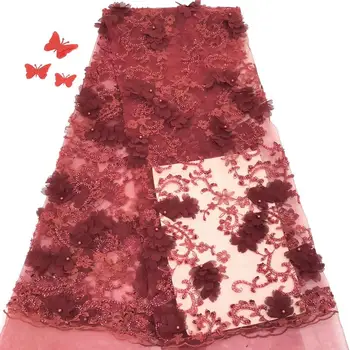 

Luxury handmade beaded french lace Fantastic bridal African tulle lace fabric crystal beads 5 yards