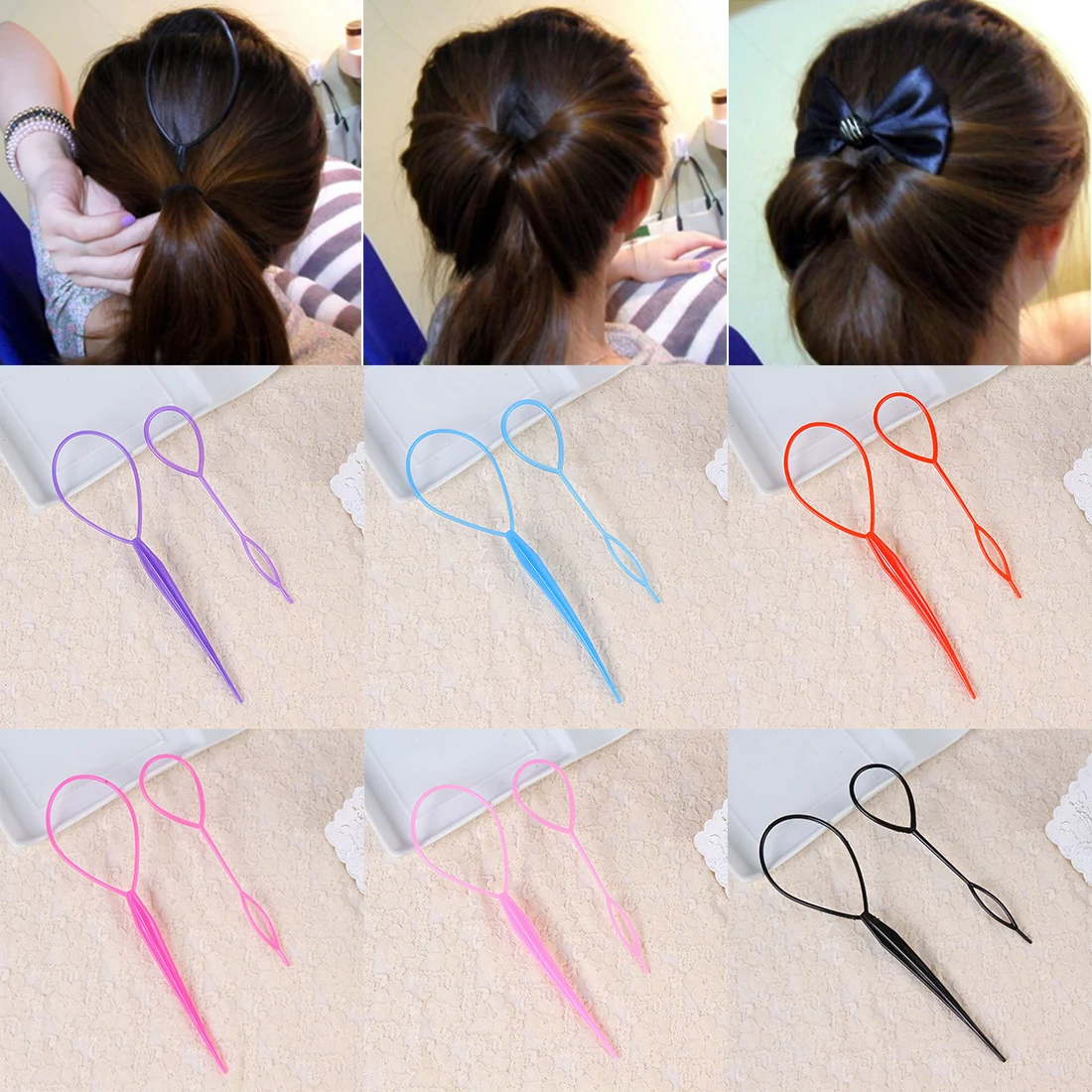 2 قطعة تصفيف الشعر سحب إبرة الشعر ذيل حصان الشعر Braider الخالق حلقة الذيل كليب المنزل استخدام DIY تصفيف الشعر أدوات