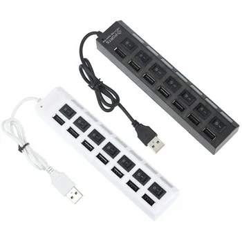 

Reliable New 7 Ports LED USB 2.0 Adapter Hub Power on/off Switch For PC Laptop Built-in USB cable