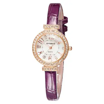

Luxury Rhinestone Bezel Women Slim Faux Leather Band Analog Quartz Wrist Watch