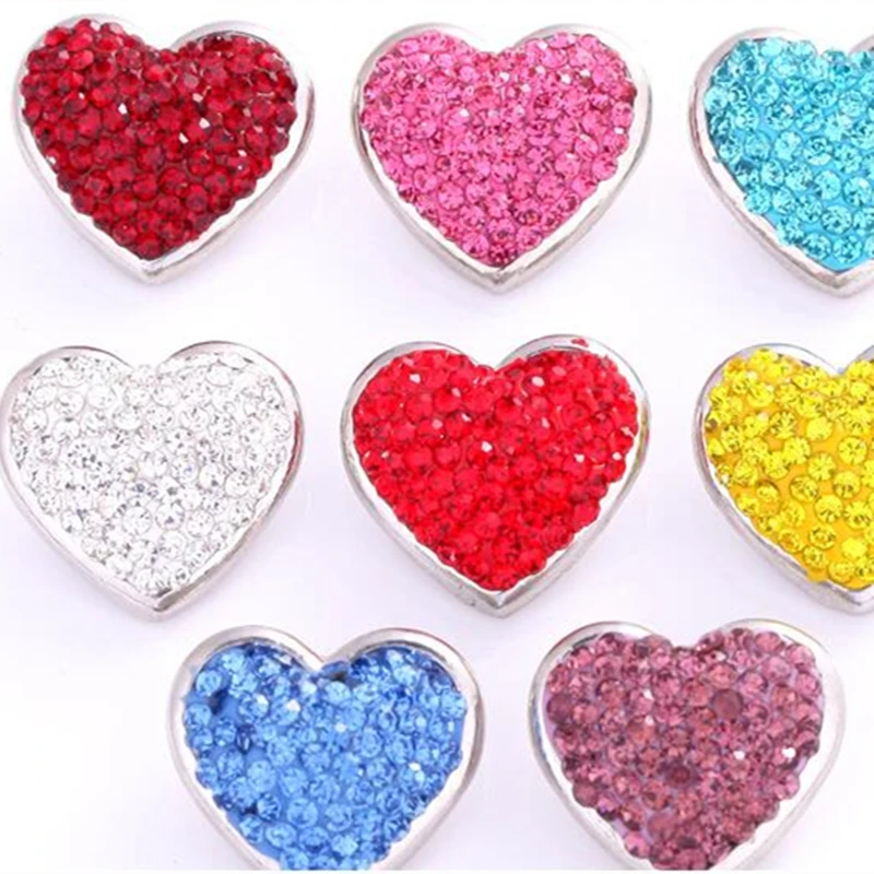 

New 50pcs/lot 18MM Snap Jewelry mix many colors DIY Crystal Button Heart Pattern Charms Fit Women Snap Bracelet Jewelry