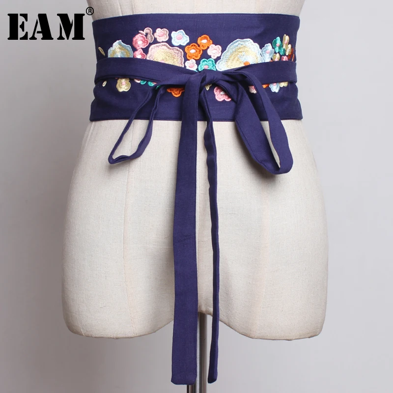 

[EAM] 2019 New Spring Summer Embroidery Black Bandage Bow Personality Long Wide Belt Women Fashion Tide All-match JW199