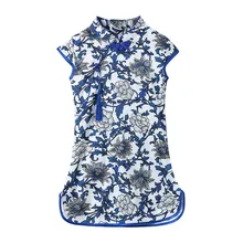 Модное летнее платье с цветочным принтом в китайском стиле, платье-Чонсам с принтом детская одежда для девочек с цветочным узором платье Ципао с цветочным принтом праздничное платье принцессы F4