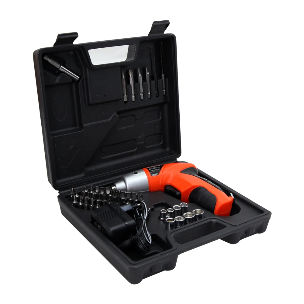 

4.8V Lithium Battery Torque Electric Drill bit cordless Electric Screwdriver hand wrench with plastic case carry tool box set