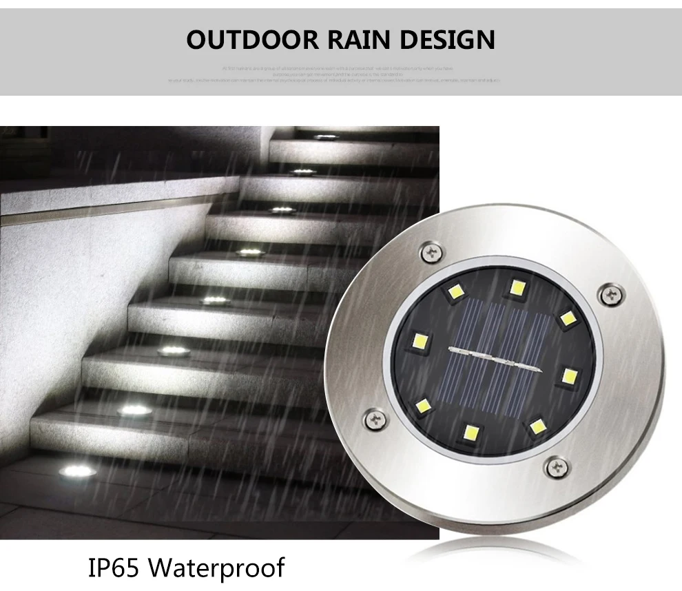 Солнечный Путь грунтовый светильник 8 светодиодов водонепроницаемый из нержавеющей стали утопленный в пол лампа Открытый Ночной свет с питанием от солнечной панели для украшения садового пути