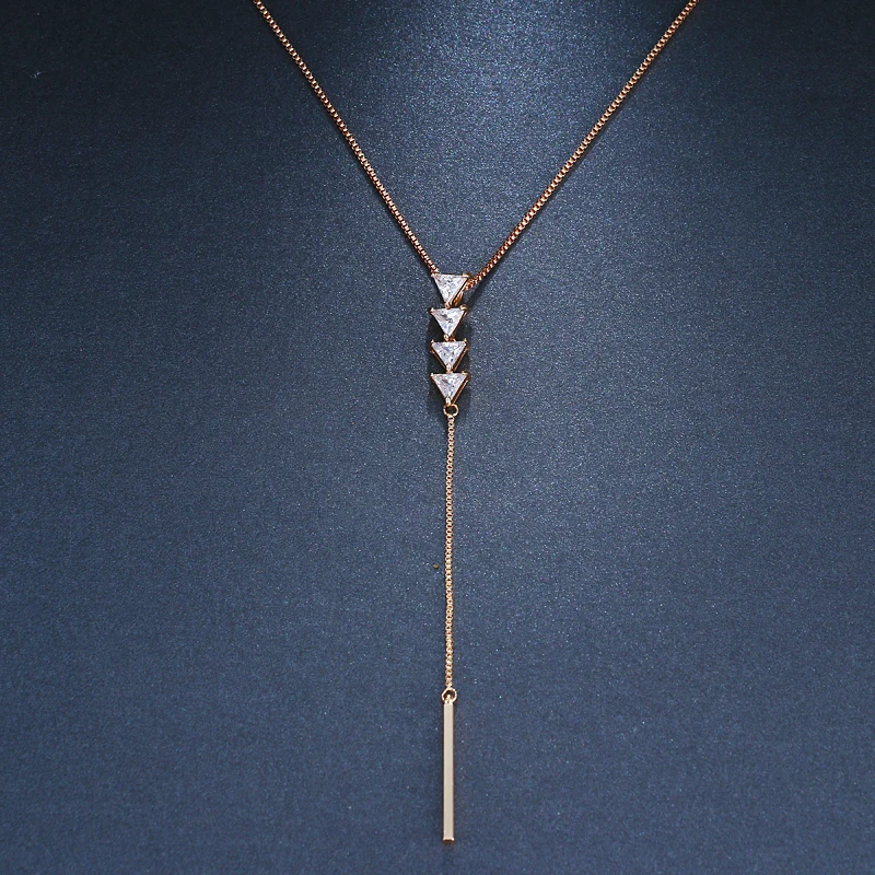 

Emmaya Anti Allergy Simple Y Style Chain Long Necklaces & Pendants Rose Gold Color Strip Bar Chain Jewelry For Women