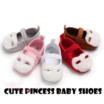 

Spring Autumn Sweet 5 Colors PU Leather Furry Design Baby Boy Girl Princess Shoes Soft Soled Non-slip Crib Shoes First Walkers