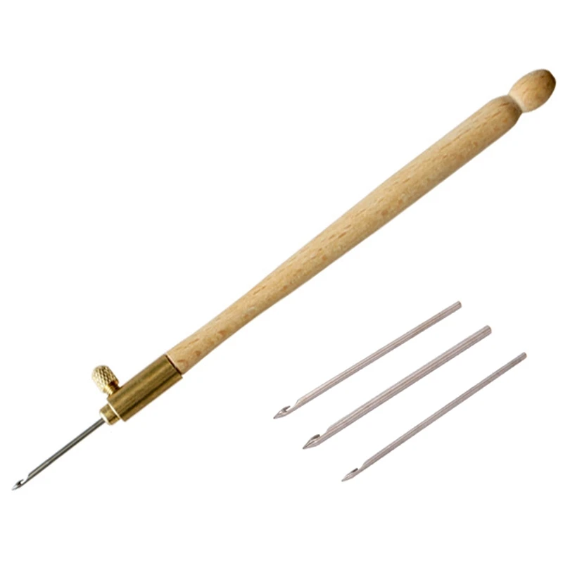 

Wooden Handle Crochet Hook With 3 Needles French Crochet Embroidery Beading Hoop Sewing Tool Set Diy Craft