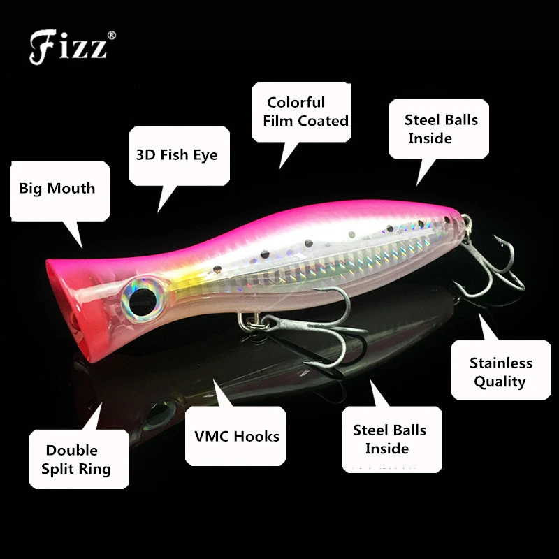 Big Sieze 3D Fish Eye Hard Plastic Popper Lure 12cm 42g Top Water
