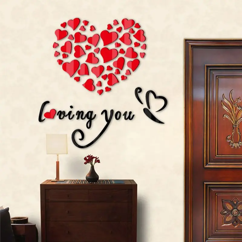 Love Wall Stickers 3D Romantic Heart Wall Sticker Removable Decal Room