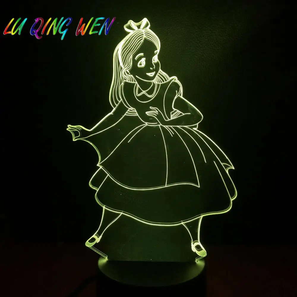País das Maravilhas Luzes da Noite Decoração do Quarto das Crianças Princesa Figura Alice Decorativo Crianças Led 3d Noite Lâmpada Bateria Usb Nightlight no 5 Cheap Luzes noturnas