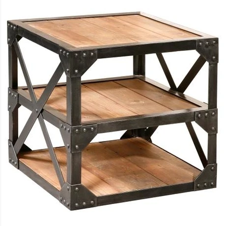 American Country Wrought Iron Wood Corner Cabinet Bookcase Side