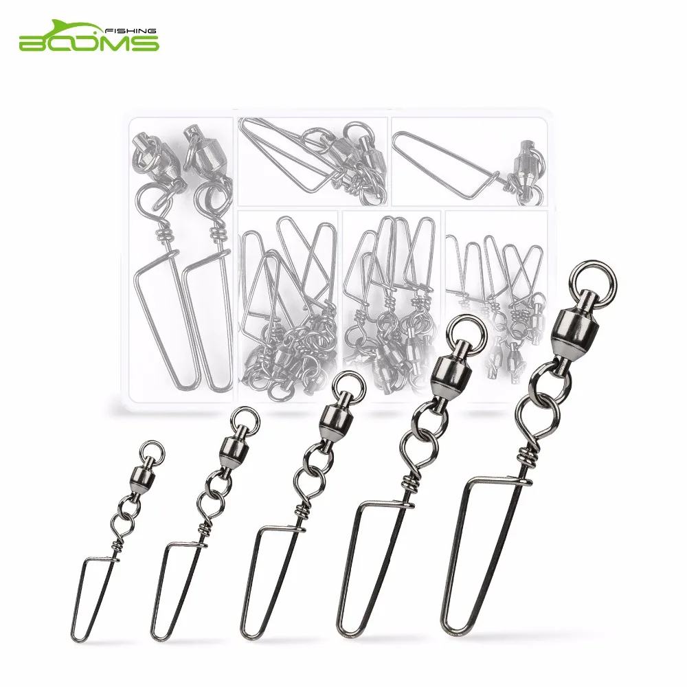 

Booms Fishing BB1 Fishing Accessories Ball Bearing Swivels and Costlock or Insurance Snap 20 pcs Storage Case