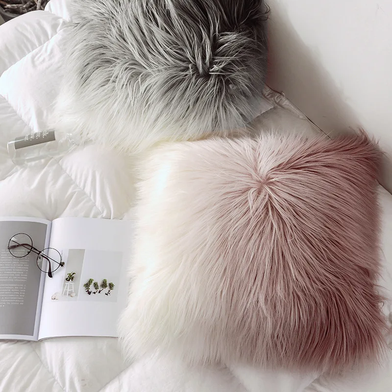 high quality Plush Pillowcase Soft wool Gold Silver Furry Cushion Cover Square Waist Throw Pillow Cover Gifts Faux Fur