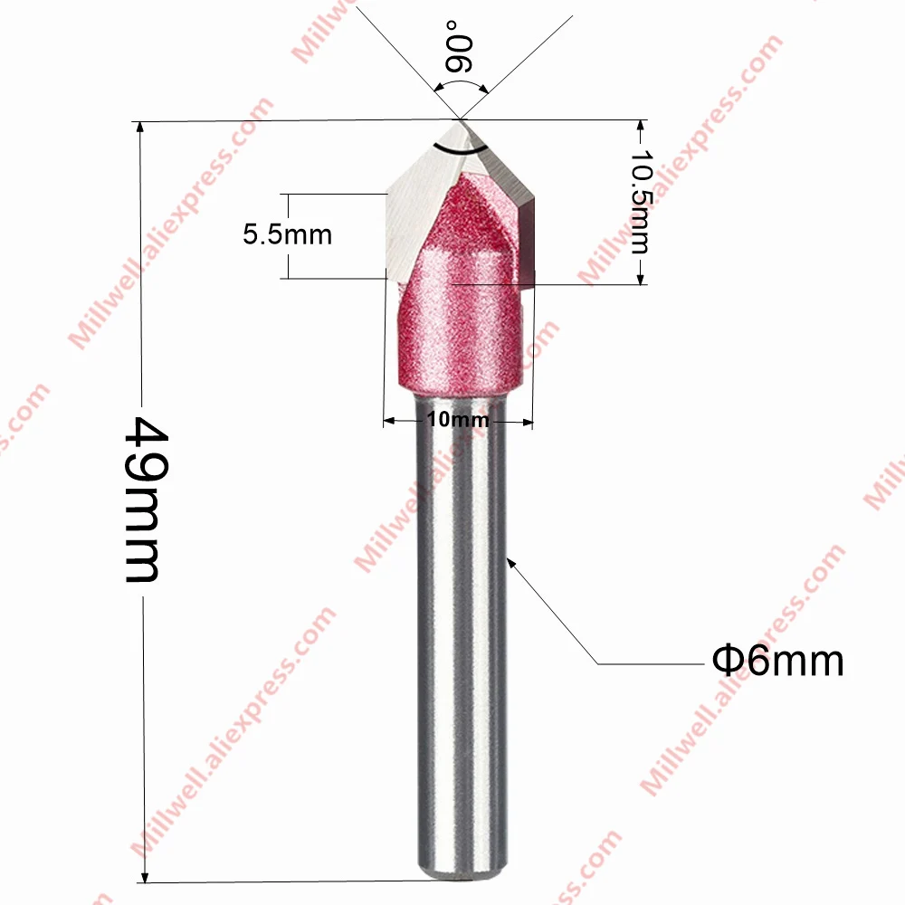 6 мм* 10 мм-1 шт, 60 90 120 градусов с ЧПУ твердосплавная Концевая фреза, фреза, деревообрабатывающий Фрезер, деревообрабатывающий инструмент, 3D V гравировальный резак - Длина режущей кромки: V61090